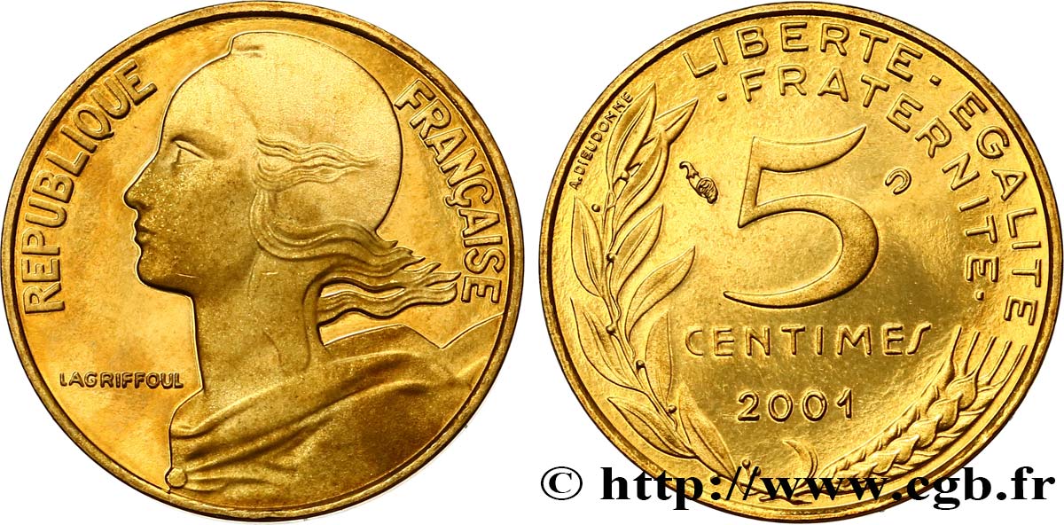 5 centimes Marianne, BE (Belle Épreuve) 2001 Pessac F.125/45 MS