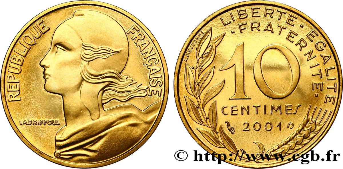 10 centimes Marianne, BE (Belle Épreuve) 2001 Pessac F.144/45 var. MS