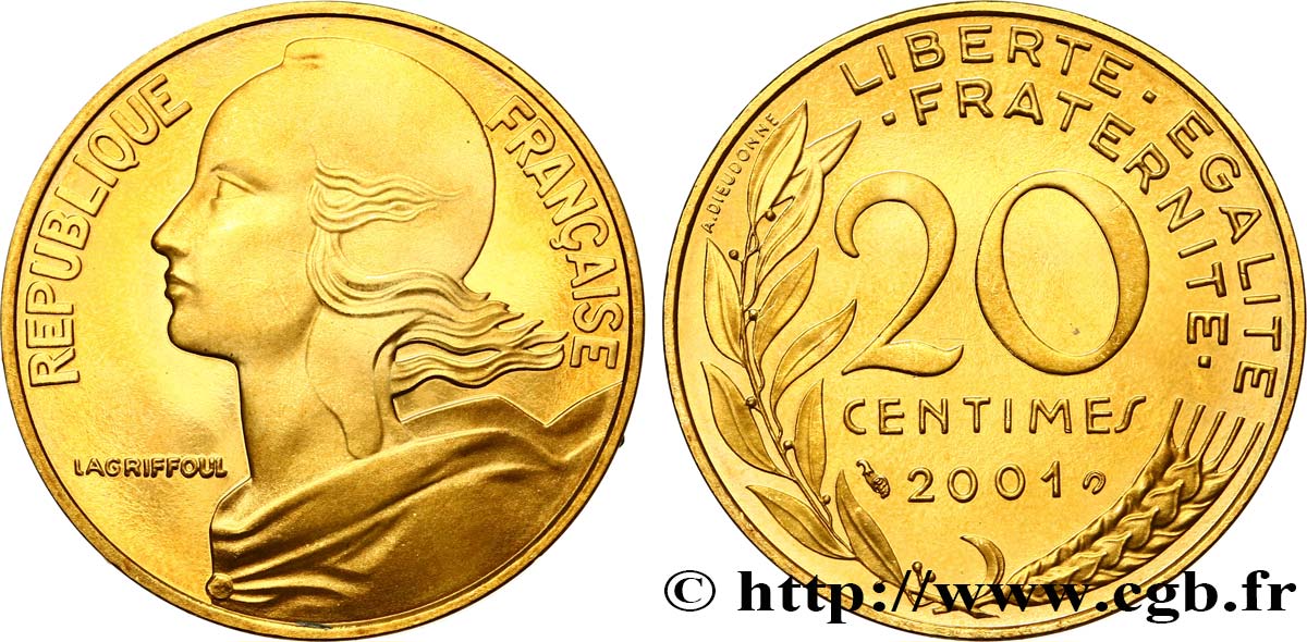 20 centimes Marianne, BE (Belle Épreuve) 2001 Pessac F.156/46 var. FDC