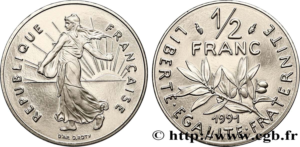 1/2 franc Semeuse, BE (Belle Épreuve) 1991 Pessac F.198/30 var. FDC