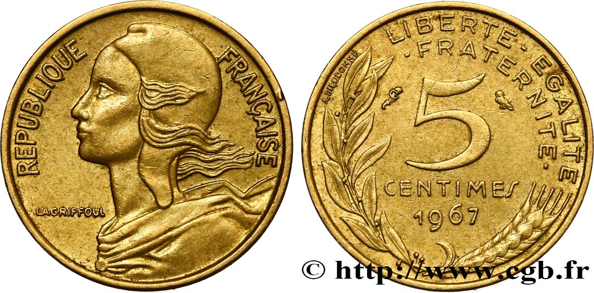5 centimes Marianne 1967 Paris F.125/3 TTB45