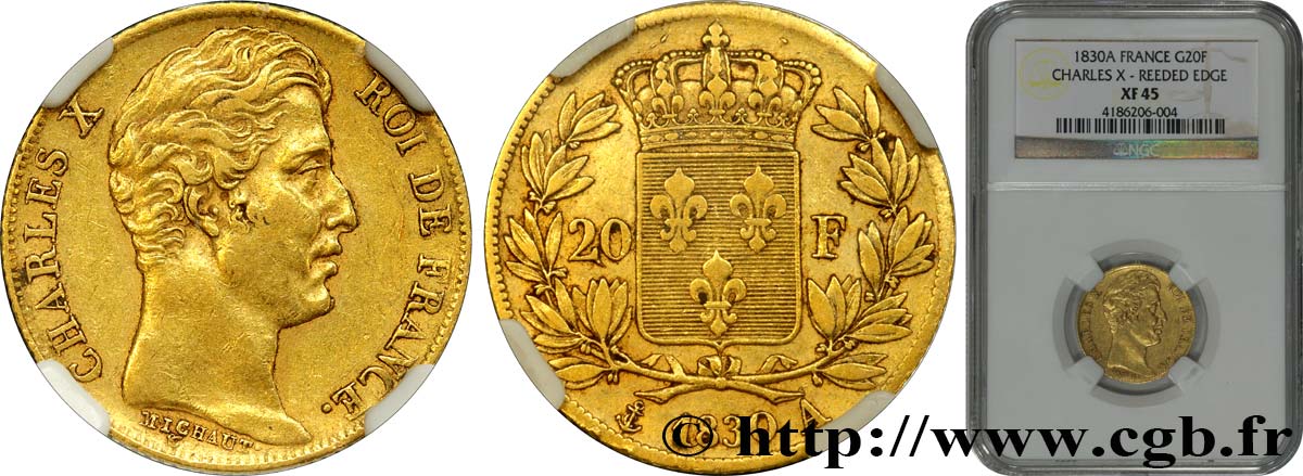 20 francs or, tranche cannelée 1830 Paris F.522/1 TTB45 NGC