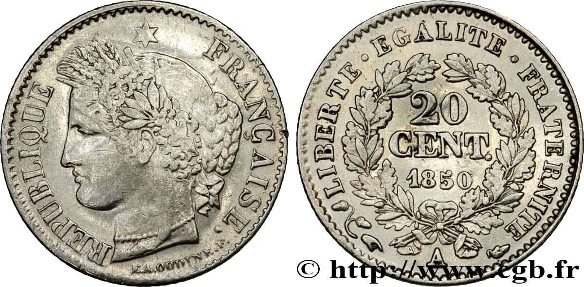 20 centimes Cérès, IIe République 1850 Paris F.146/3 TB+