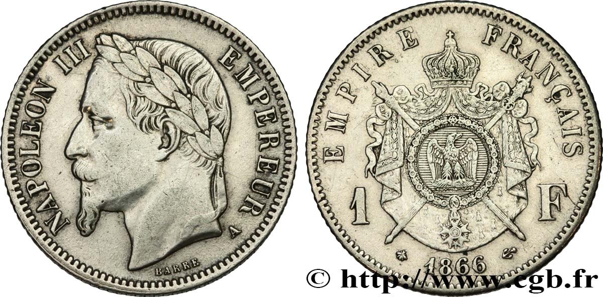 1 franc Napoléon III, tête laurée 1866 Paris F.215/3 SS45
