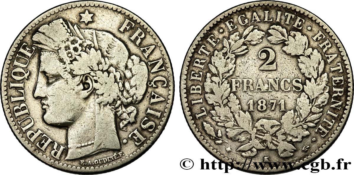 2 francs Cérès, avec légende 1871 Bordeaux F.265/7 TB20