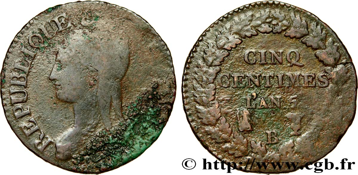 Cinq centimes Dupré, grand module 1797 Rouen F.115/17 B+ 