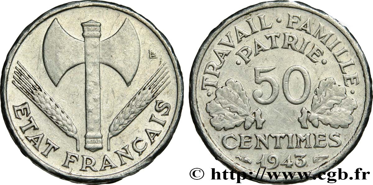 50 centimes Francisque, lourde 1943 F.195/4 TB