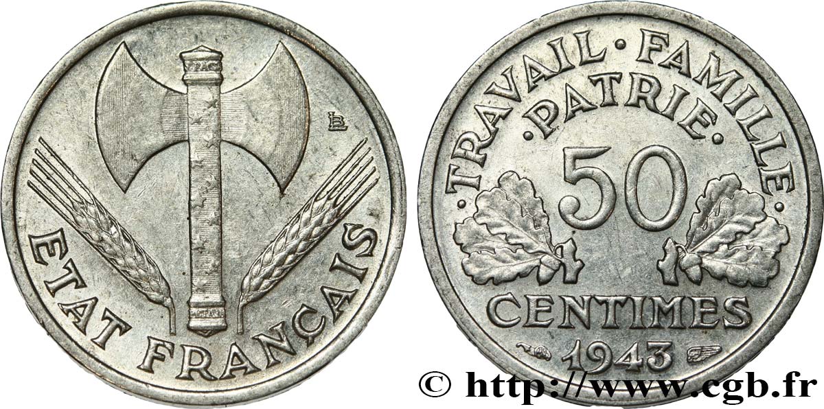 50 centimes Francisque, légère 1943 F.196/2 TTB52