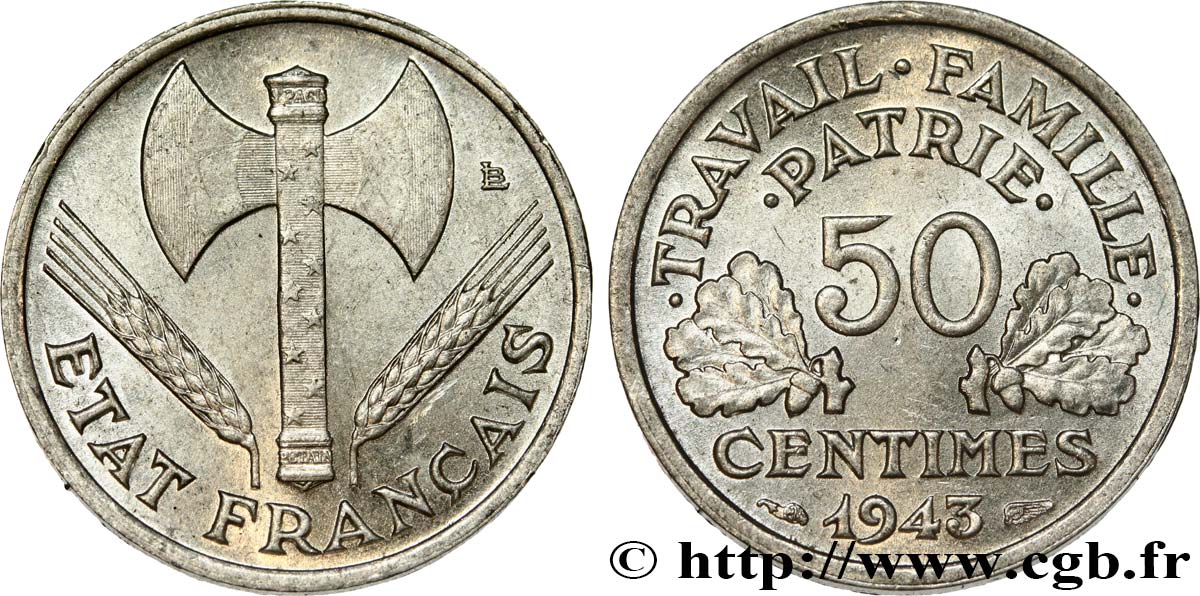50 centimes Francisque, légère 1943 F.196/2 SUP62
