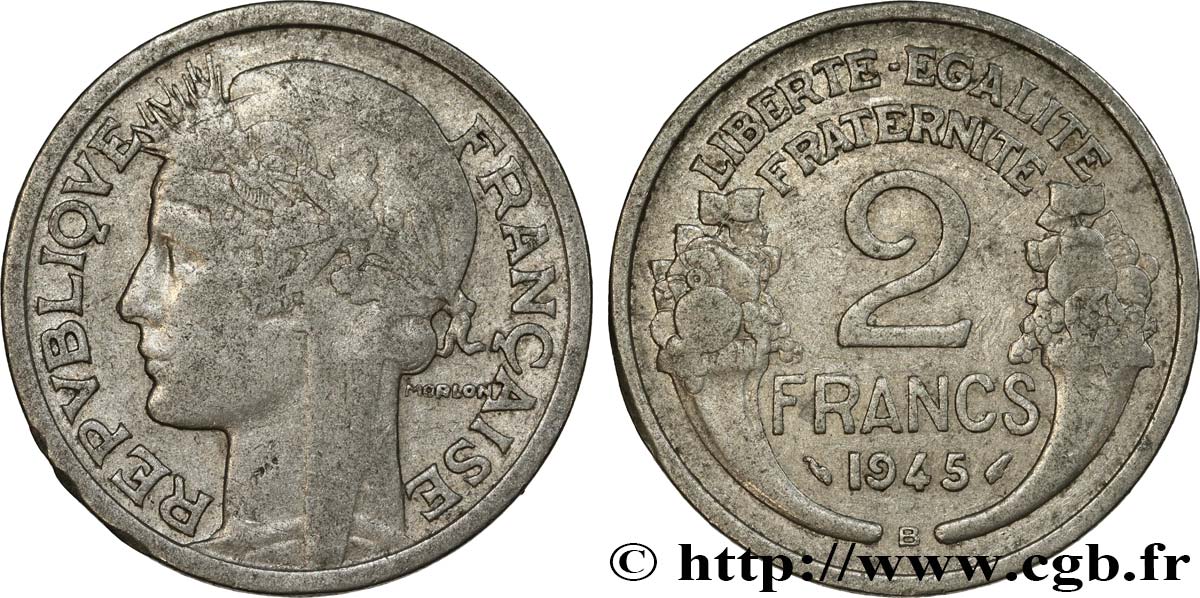 2 francs Morlon, aluminium 1945 Beaumont-Le-Roger F.269/6 TB25