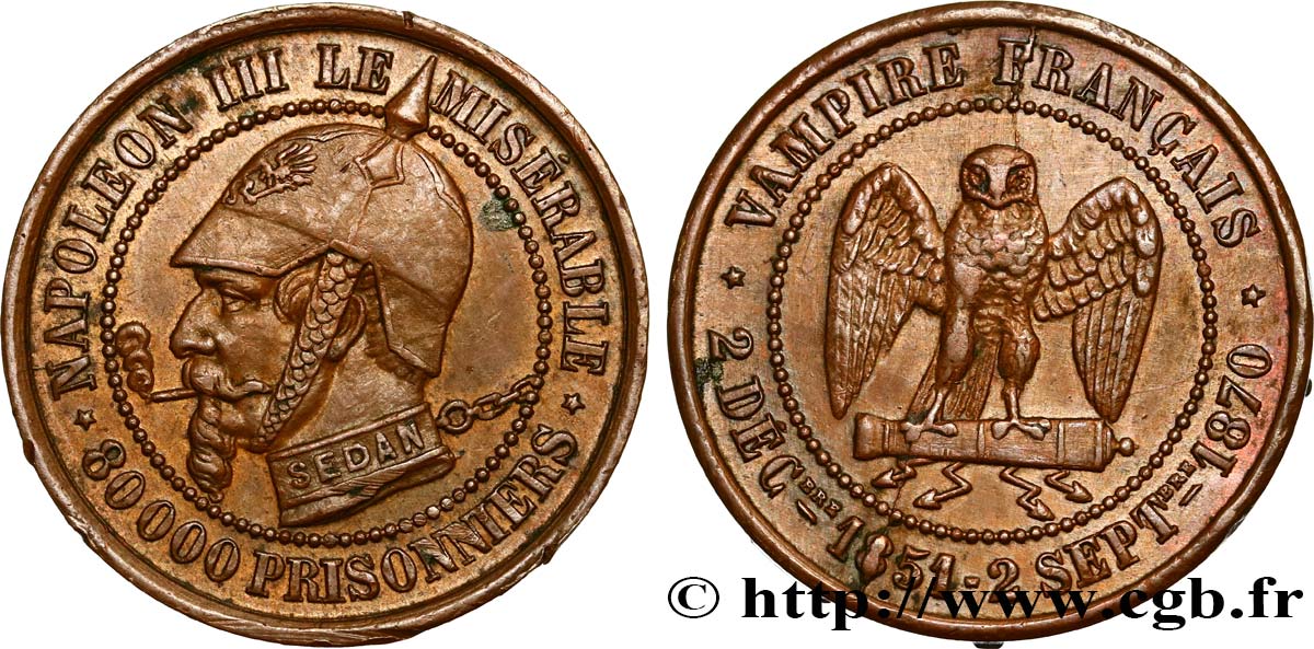 Monnaie satirique Br 27, module de Cinq centimes 1870 s.l. Coll.43  AU 