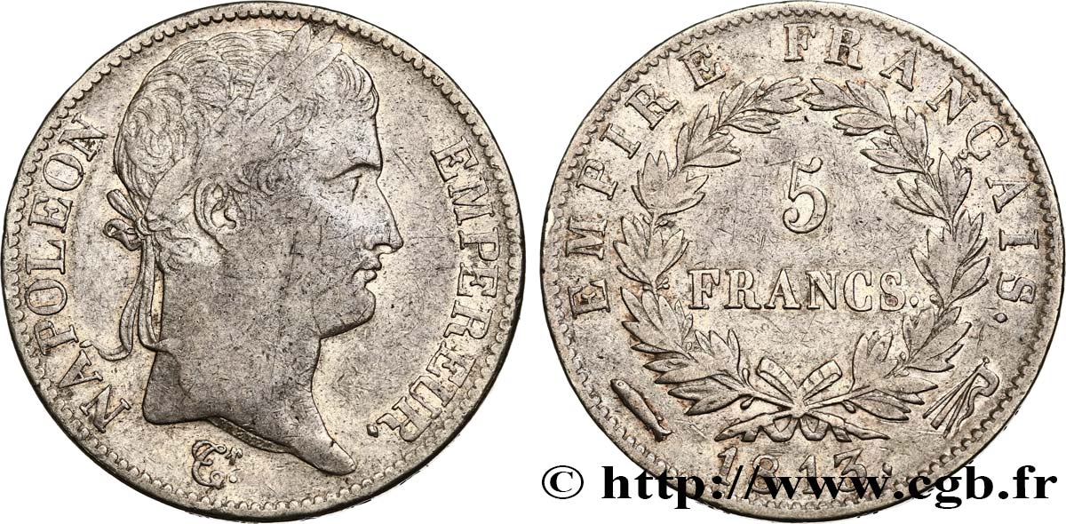 5 francs Napoléon Empereur, Empire français 1813 Utrecht F.307/74 MB30 