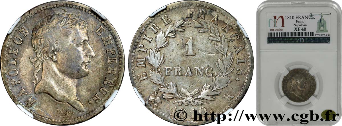 1 franc Napoléon Ier tête laurée, Empire français 1810 Bordeaux F.205/19 MBC40 autre