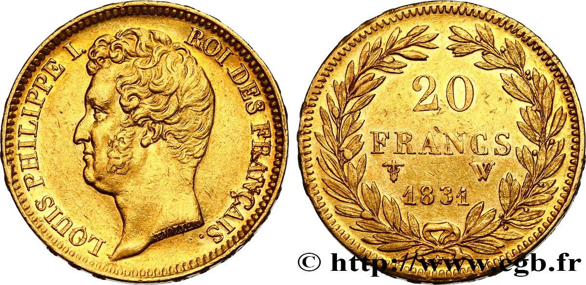 20 francs or Louis-Philippe, Tiolier, tranche inscrite en relief 1831 Lille F.525/5 AU52 