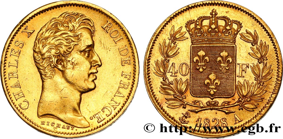 40 francs or Charles X, 2e type 1828 Paris F.544/3 AU52 