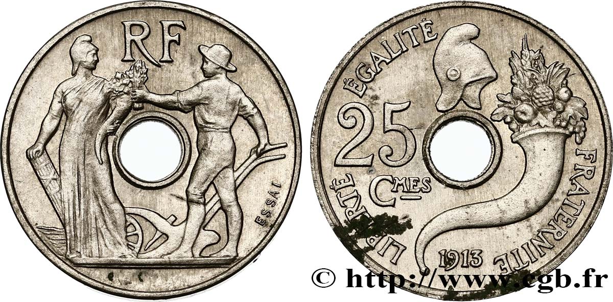 Essai de 25 centimes par Peter, petit module 1913 Paris GEM.72 3 fST 
