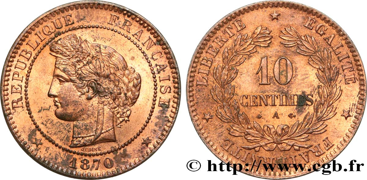 10 centimes Cérès 1870 Paris F.135/3 VZ60 