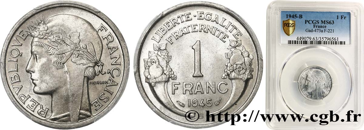 1 franc Morlon, légère 1945 Beaumont-Le-Roger F.221/7 fST63 PCGS
