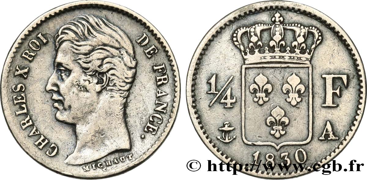 1/4 franc Charles X 1830 Paris F.164/39 BB