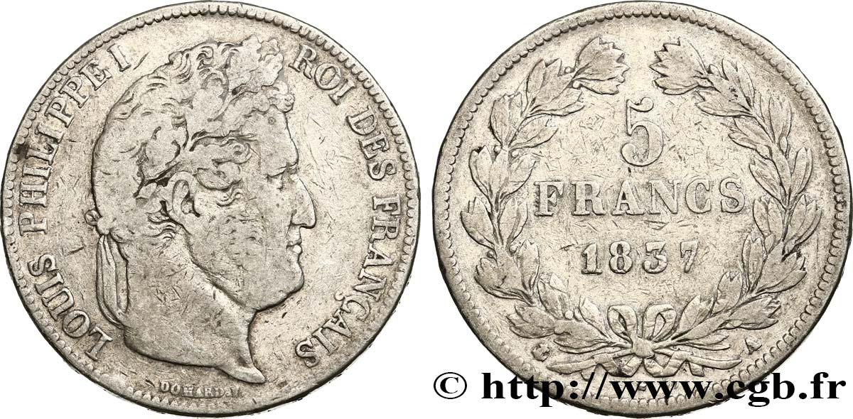 5 francs IIe type Domard 1837 Paris F.324/61 VF20