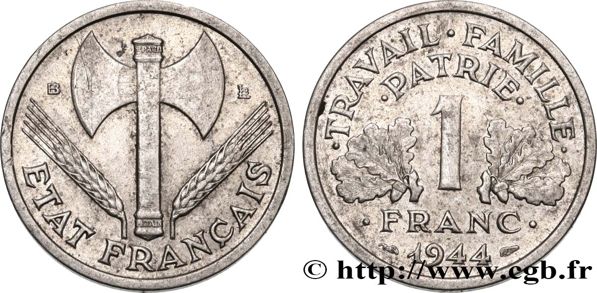 1 franc Francisque, légère 1944 Beaumont-Le-Roger F.223/6 TB35