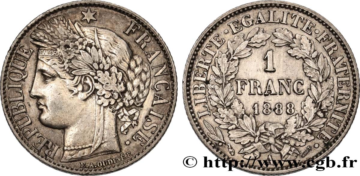 1 franc Cérès, IIIe République 1888 Paris F.216/10 TTB48