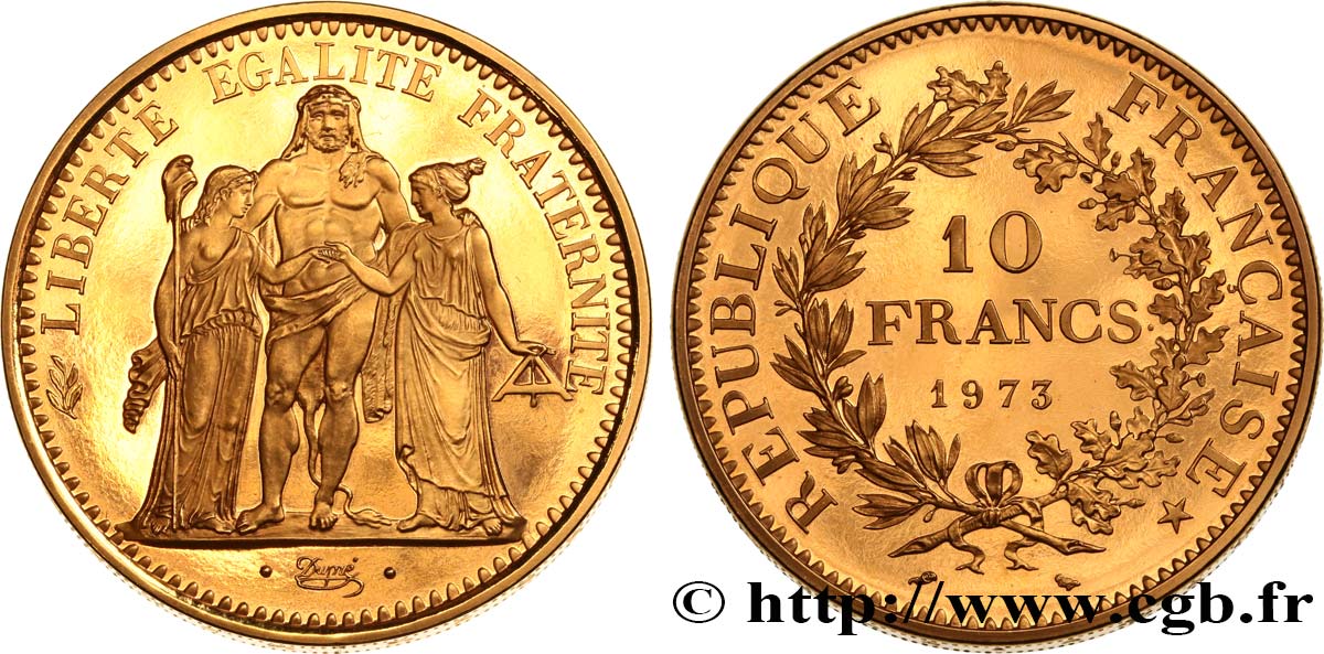 Piéfort or de 10 francs Hercule 1973 Paris GEM.183 P2 FDC 