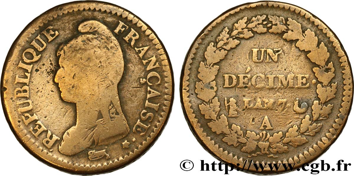 Un décime Dupré, grand module 1799 Paris F.129/20 TB