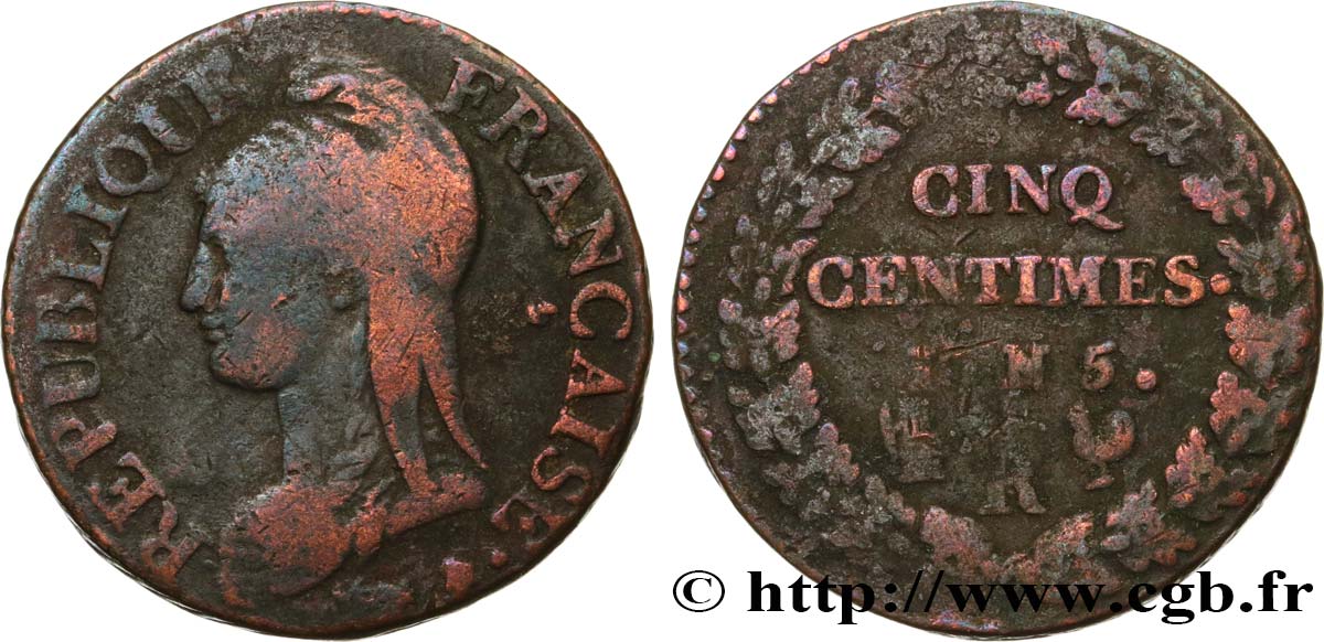 Cinq centimes Dupré, grand module 1797 Orléans F.115/28 TB15