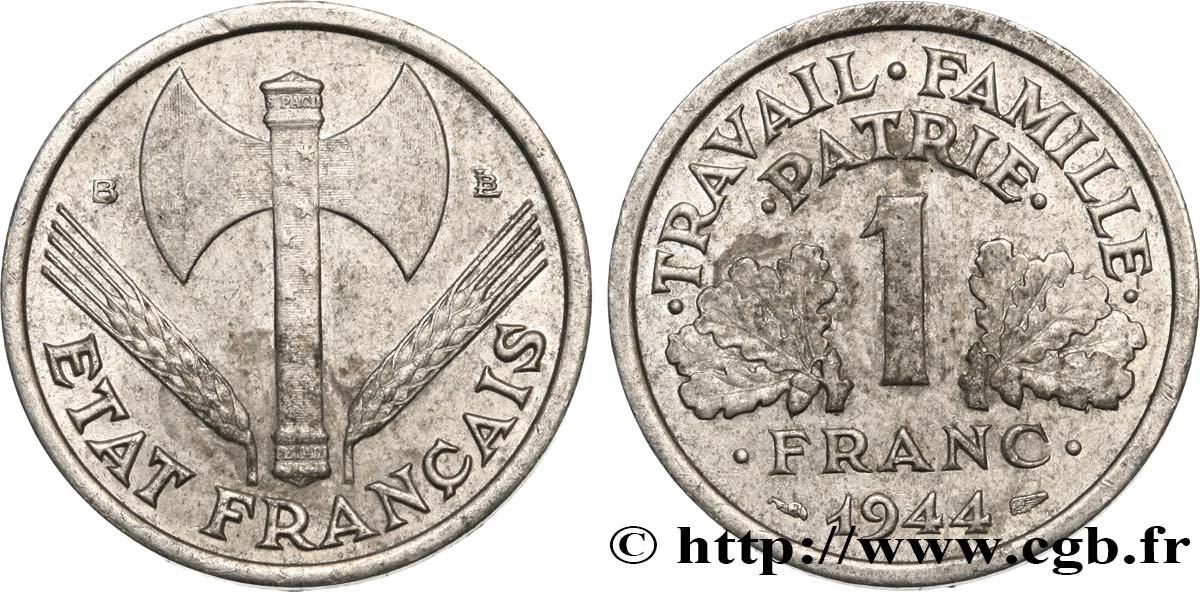 1 franc Francisque, légère 1944 Beaumont-Le-Roger F.223/6 TTB45
