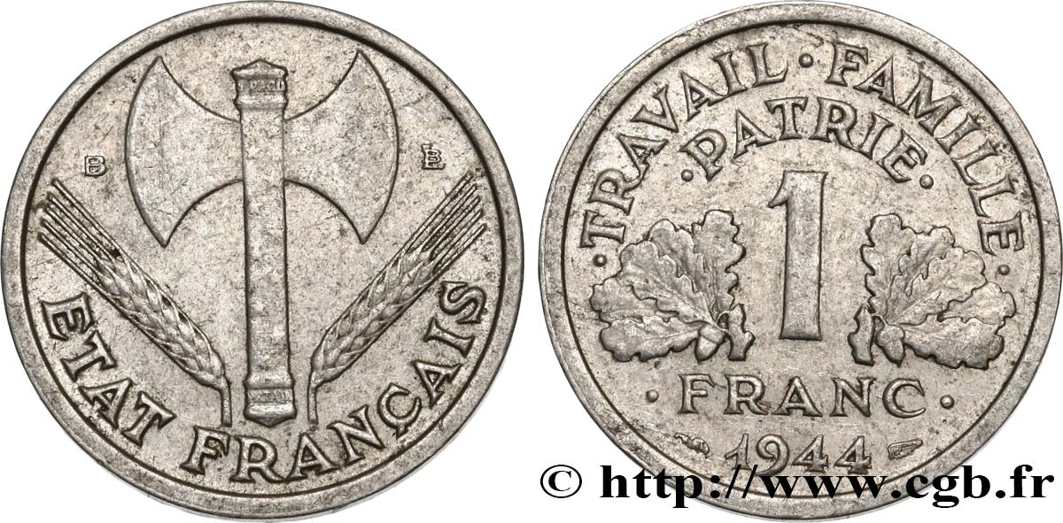 1 franc Francisque, légère 1944 Beaumont-Le-Roger F.223/6 TB35