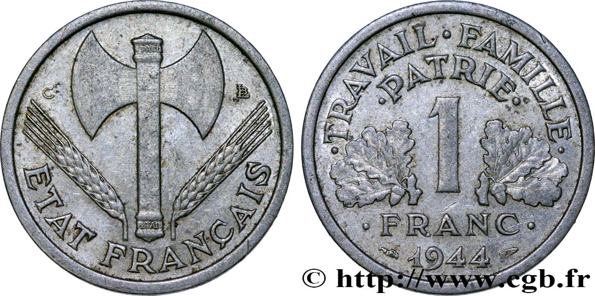 1 franc Francisque, légère 1944 Castelsarrasin F.223/7 TTB45