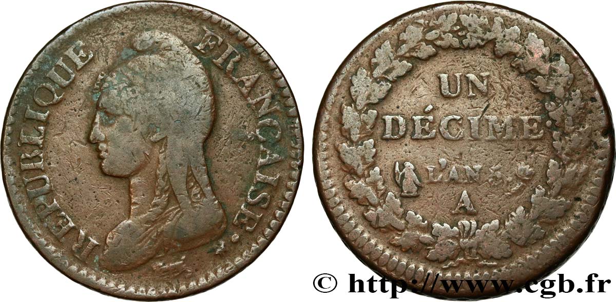 Un décime Dupré, grand module 1797 Paris F.129/1 F15