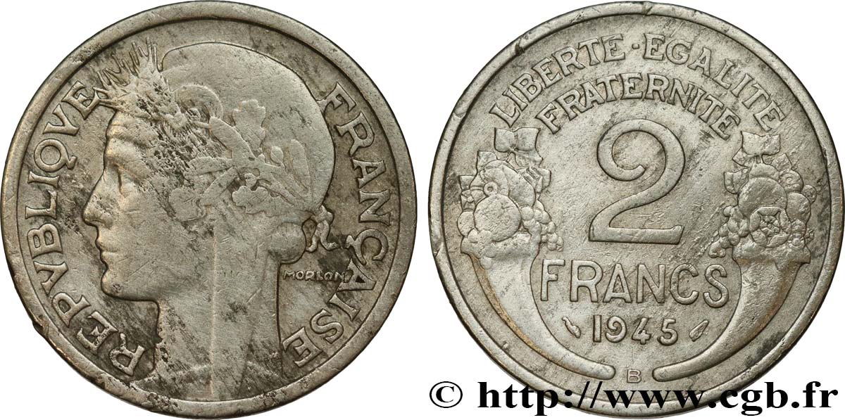 2 francs Morlon, aluminium 1945 Beaumont-Le-Roger F.269/6 B+