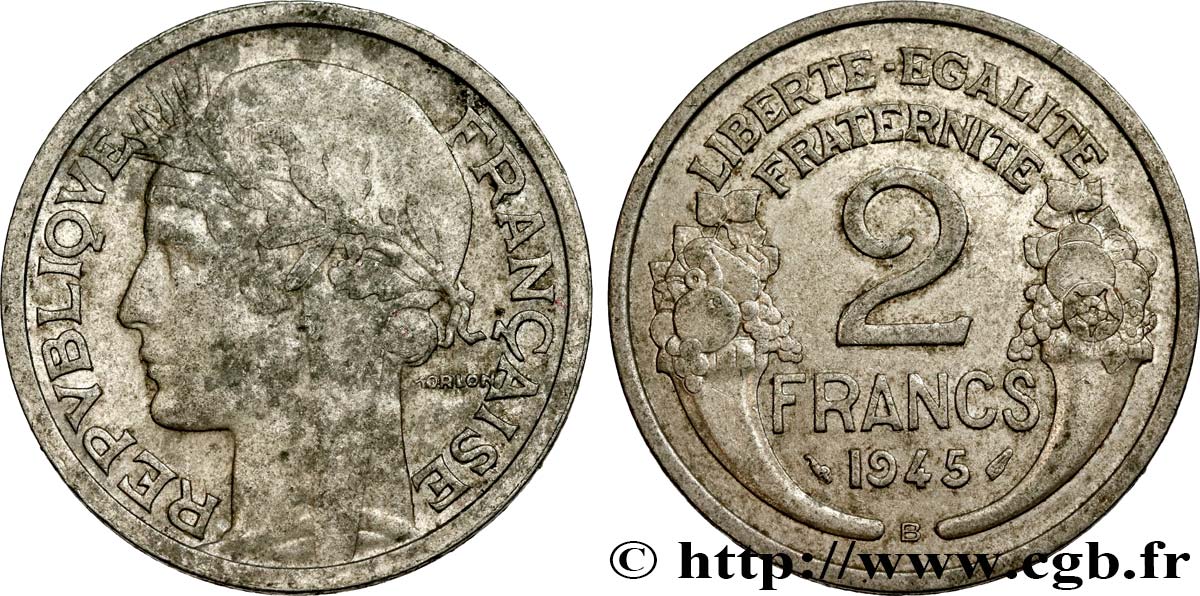 2 francs Morlon, aluminium 1945 Beaumont-Le-Roger F.269/6 TB+