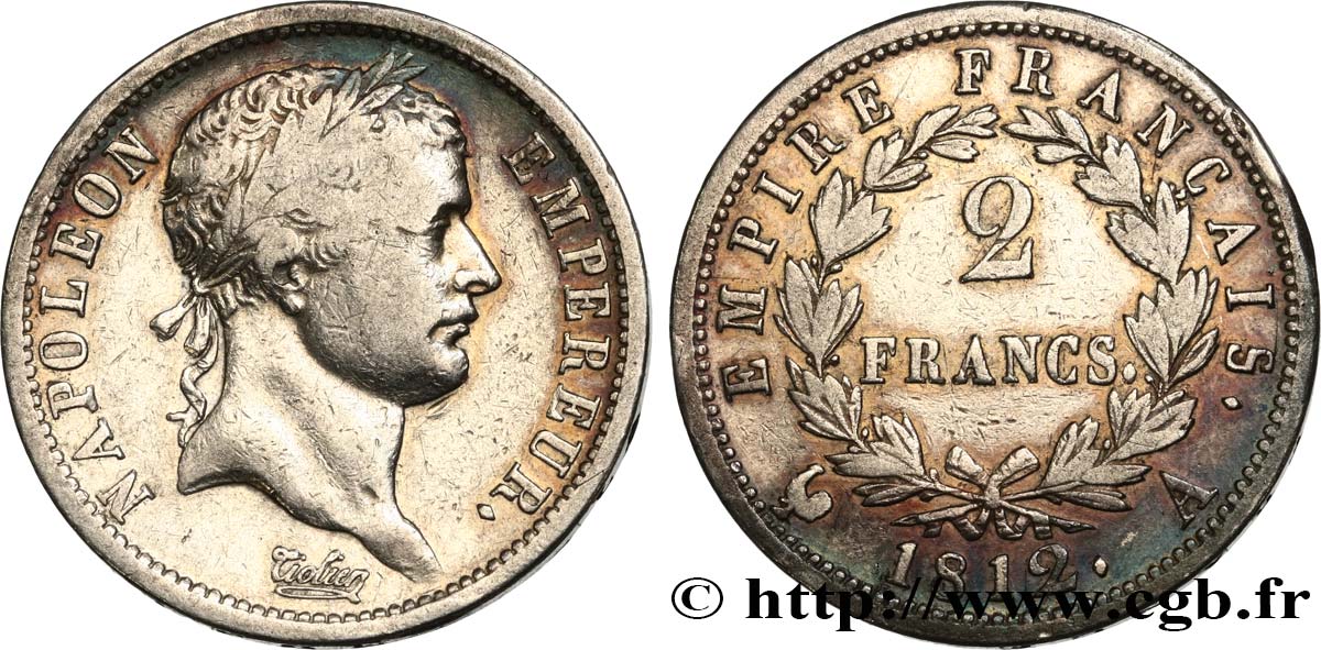 2 francs Napoléon Ier tête laurée, Empire français 1812 Paris F.255/38 S38 