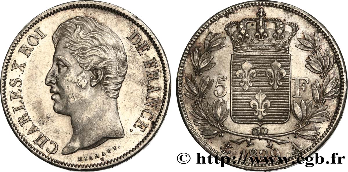 5 francs Charles X, 2e type 1829 Paris F.311/27 AU53 