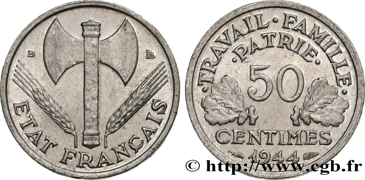 50 centimes Francisque, légère 1944 Beaumont-Le-Roger F.196/5 TTB48