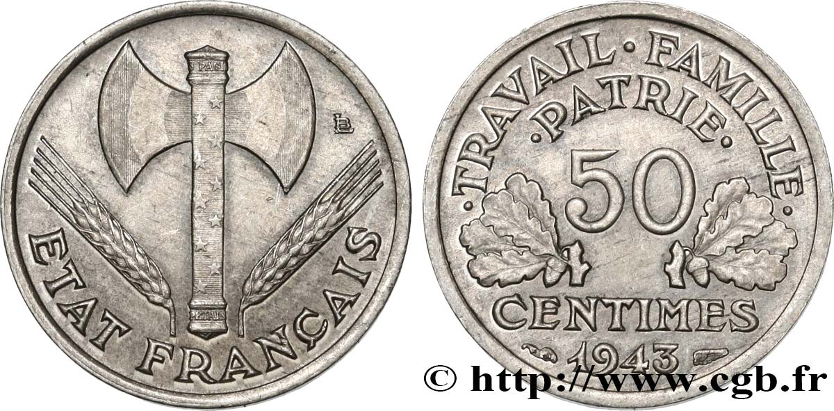 50 centimes Francisque, légère 1943 F.196/2 TTB52
