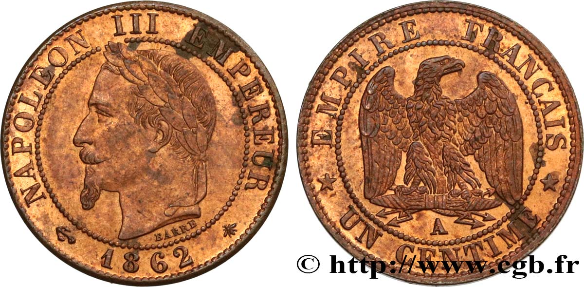 Un centime Napoléon III, tête laurée 1862 Paris F.103/4 SUP58