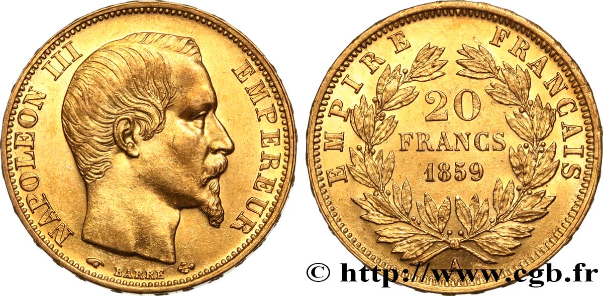 20 francs or Napoléon III, tête nue 1859 Paris F.531/15 SUP58