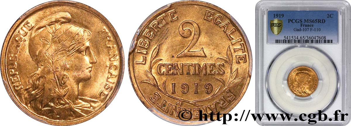 2 centimes Daniel-Dupuis 1919 Paris F.110/19 FDC65 PCGS