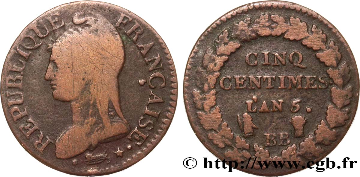 Cinq centimes Dupré, grand module 1797 Strasbourg F.115/20 TB15