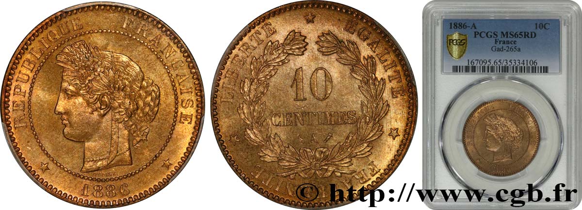 10 centimes Cérès 1886 Paris F.135/30 FDC65 PCGS