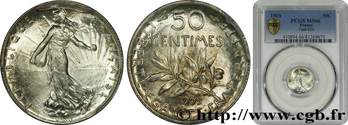50 centimes Semeuse 1909  F.190/16 FDC66 PCGS