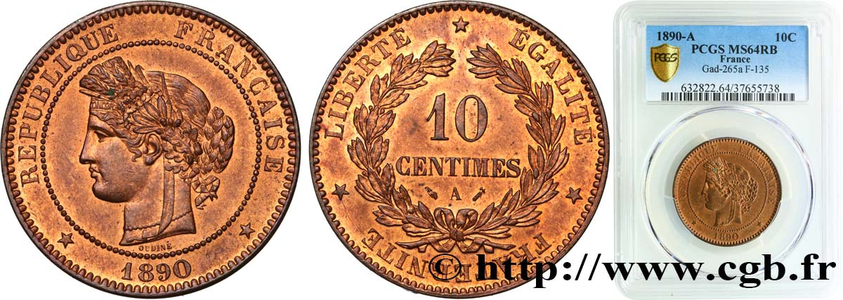 10 centimes Cérès 1890 Paris F.135/35 SC64 PCGS