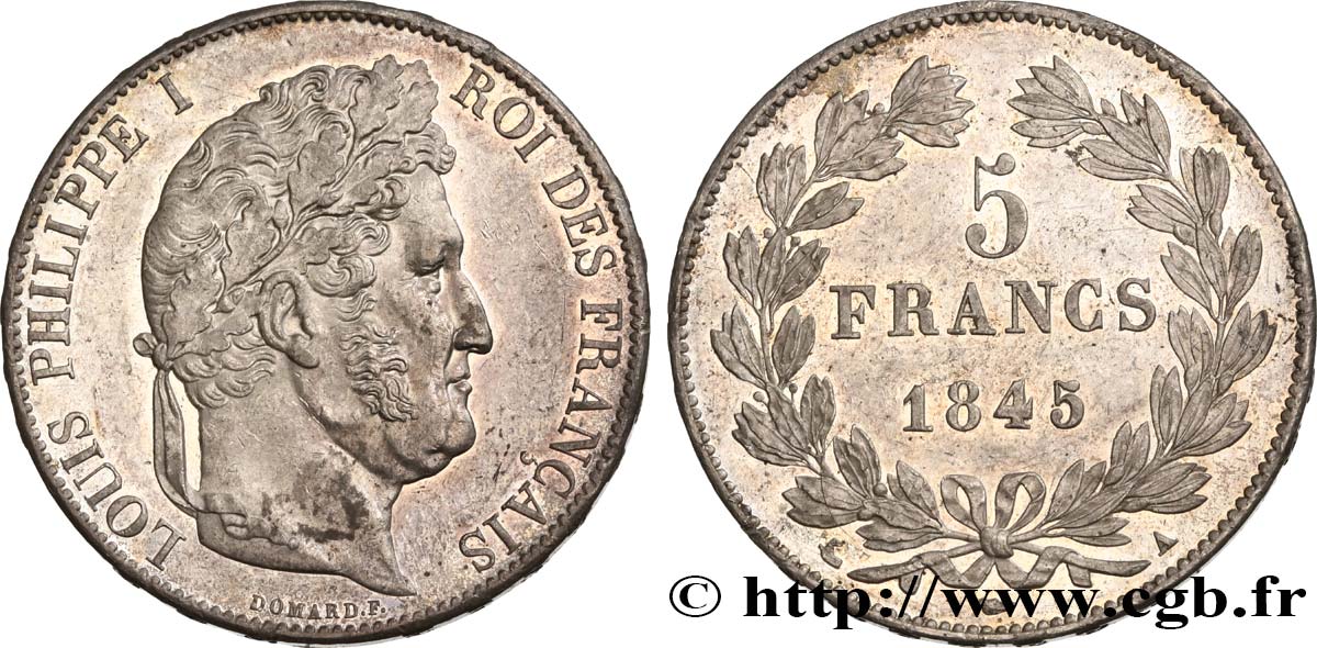 5 francs IIIe type Domard 1845 Paris F.325/6 MS62 