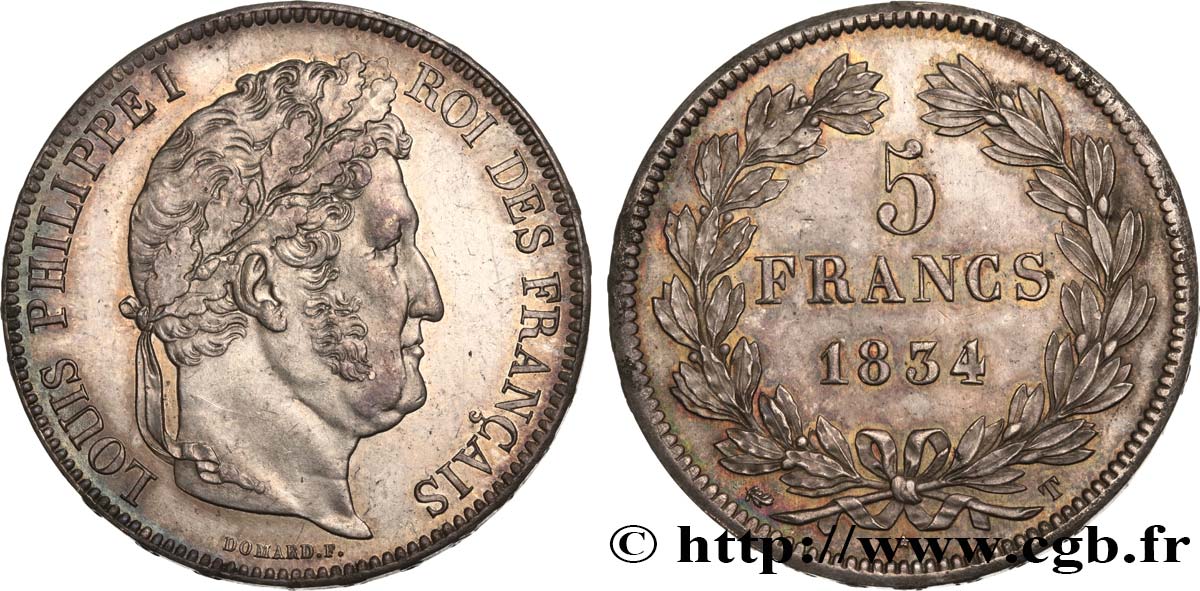 5 francs, IIe type Domard 1834 Nantes F.324/40 MS62 