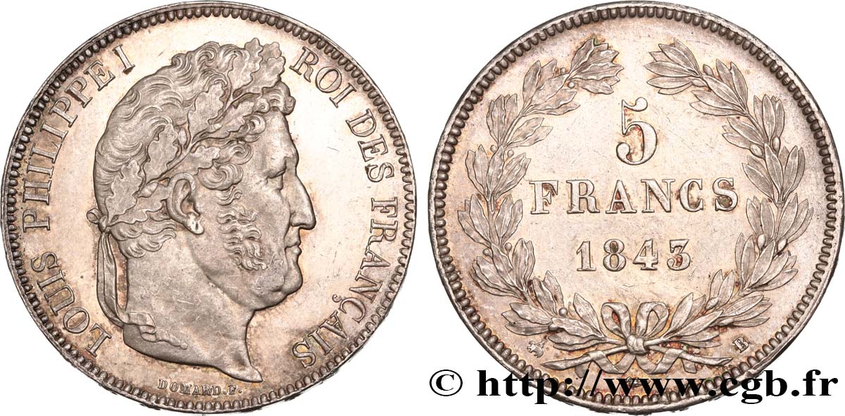 5 francs, IIe type Domard 1843 Rouen F.324/101 VZ58 