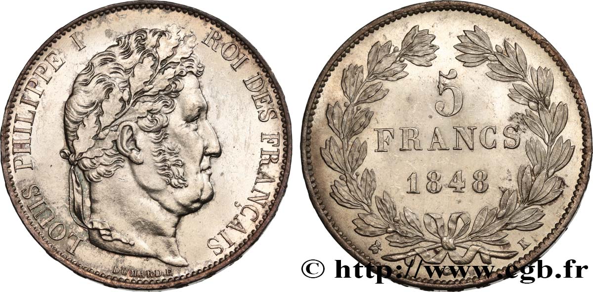 5 francs IIIe type Domard 1848 Bordeaux F.325/19 MS63 